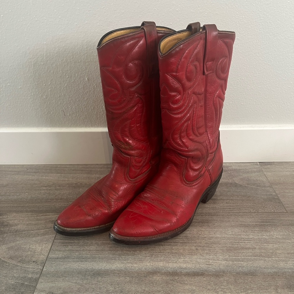 Vintage Red Leather Cowboy Boots